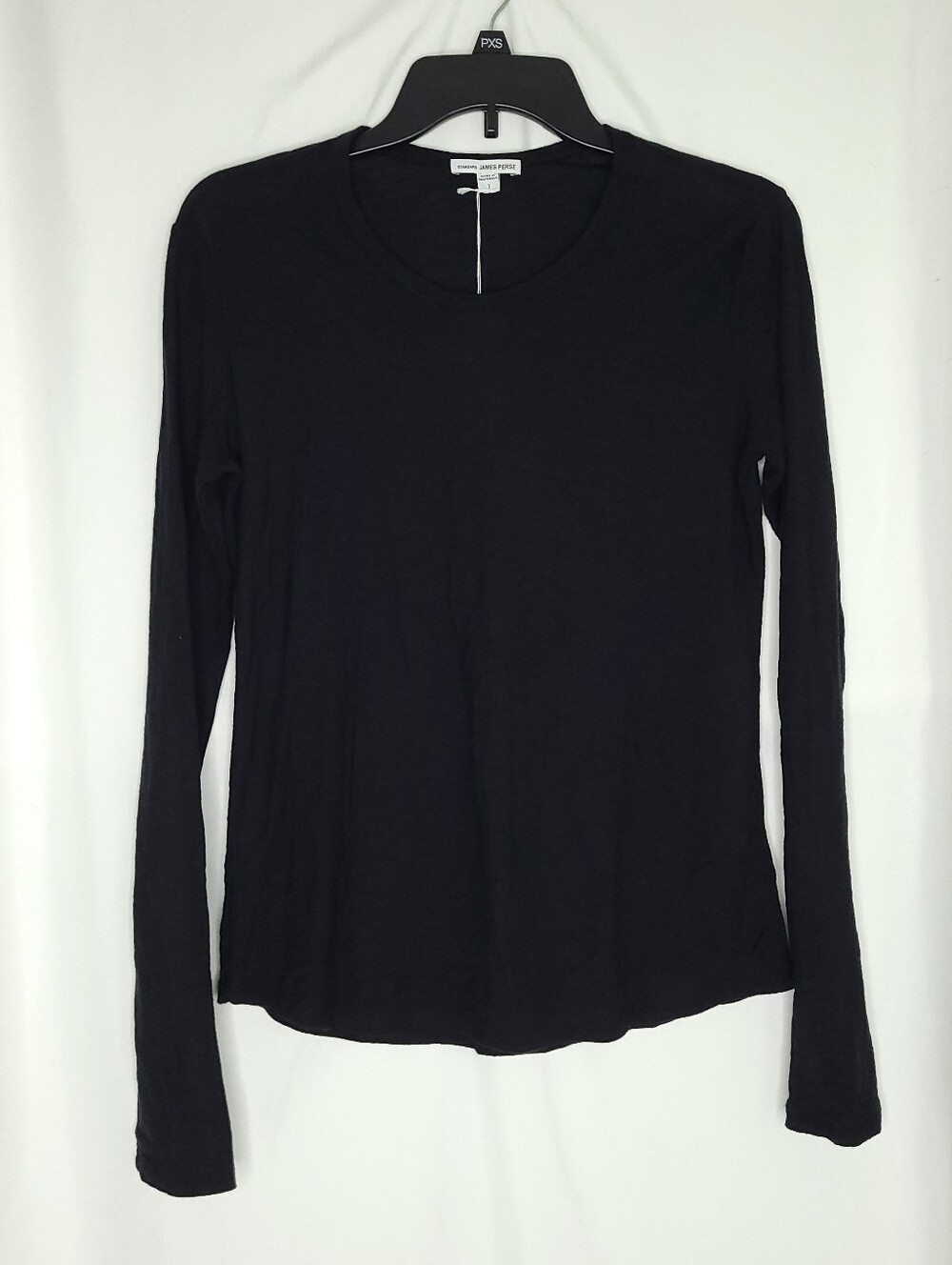 JAMES PERSE Women's Scoop Neck Long Sleeve Black Minimalist Tee Size 1 SMALL NWT